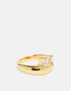�G�C�\�X ���f�B�[�X �A�N�Z�T���[ �����O T�V���c ASOS DESIGN stainlessteel bubble wave ring with square sparkly crystal stone setone GOLD �S�[���h