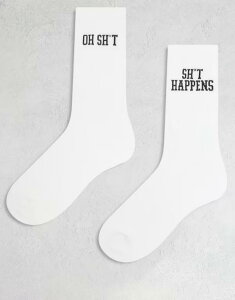 �G�C�\�X �����Y �A���_�[�E�F�A �C�� �O���t�B�b�N ASOS DESIGN 2-pack socks with swear words graphic WHITE �z���C�g