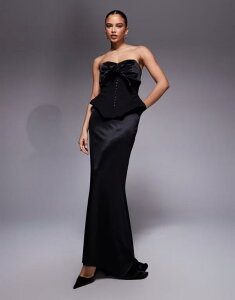 �G�C�\�X ���f�B�[�X �g�b�v�X �����s�[�X �}�L�V ASOS DESIGN Premium knotted bandeau maxi dress with corsetry detail Black �u���b�N