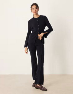 �G�C�\�X ���f�B�[�X �{�g���X �J�W���A���p���c �j�b�g ASOS DESIGN structured knit fit and flare pants - part of a set NAVY �l�C�r�[