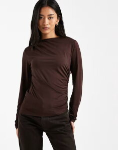 �G�C�\�X ���f�B�[�X �g�b�v�X �V���c �h���[�v ASOS DESIGN drape slash neck long sleeve top Brown �u���E��