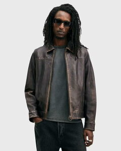 �I�[���Z�C���c ���f�B�[�X �A�E�^�[ �W���P�b�g�E�u���]�� ���U�[ AllSaints Alkan washed leather zip jacket Vintage Black �u���b�N