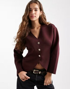 �I�����[ ���f�B�[�X �A�E�^�[ �J�[�f�B�K�� �X�L���[�o ONLY structured cardigan in dark burgundy scuba-style fabric Burgundy �o�[�K���f�B