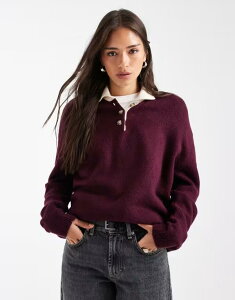 �G�C�\�X ���f�B�[�X �g�b�v�X �V���c �j�b�g ASOS DESIGN knit rugby top in wine ���C��