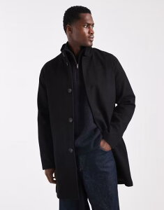 �I�����[�A���h�T���Y �����Y �A�E�^�[ �R�[�g �X�^���h�l�b�N �E�[�� ONLY & SONS wool blend funnel neck overcoat Black �u���b�N
