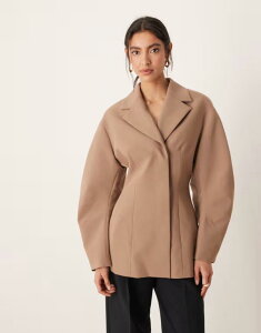 �G�C�\�X ���f�B�[�X �A�E�^�[ �W���P�b�g�E�u���]�� �E�G�X�g�}�[�N ASOS DESIGN tailored collar cinched waist jacket in mocha ���J