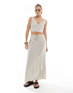 ���F�����[�_ ���f�B�[�X �{�g���X�J�[�g ���l�� �}�L�V Vero Moda linen touch maxi skirt in stone stripe - part of a set Stone stripe �X�g�[��