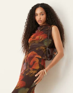 �G�C�\�X ���f�B�[�X �g�b�v�X T�V���c �t�����[�� �v�����g ���b�V�� �t�����[ ASOS DESIGN mesh blur floral printed top - part of a set BROWN �u���E��