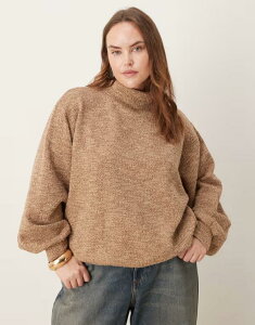 �G�C�\�X ���f�B�[�X �A�E�^�[ �p�[�J�[�E�X�E�F�b�g �X�^���h�l�b�N �V���c ASOS Curve ASOS DESIGN Curve funnel neck sweatshirt in mottled brown - part of a set Brown �u���E��