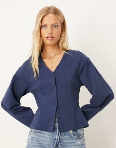 �G�C�\�X ���f�B�[�X �g�b�v�X �V���c ASOS DESIGN curved cocoon sleeve button up top - part of a set NAVY �l�C�r�[