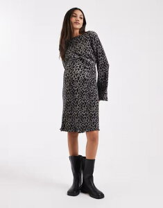 �}�}���C�V�A�X ���f�B�[�X �g�b�v�X �����s�[�X �v�����g �~�j �}�^�j�e�B Mama.licious Mamalicious Maternity plisse belted mini dress leopard print Ash Black �u���b�N