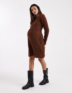 �}�}���C�V�A�X ���f�B�[�X �g�b�v�X �����s�[�X ���u�j�b�g �~�j�b�g �}�^�j�e�B Mama.licious Mamalicious Maternity rib knit fit and flare mini dress Fired brick melange �u���E��