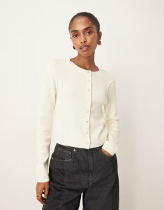 �}���S ���f�B�[�X �A�E�^�[ �J�[�f�B�K�� �R�b�g�� Mango cotton mix seam detail cardigan in cream �N���[��