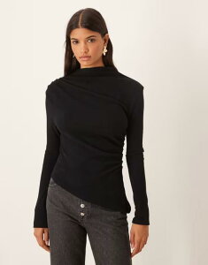 �G�C�\�X ���f�B�[�X �g�b�v�X �V���c ASOS DESIGN grown oneck pleat detail super softop Black �u���b�N