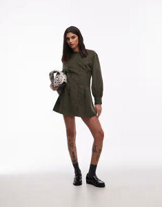 �G�C�\�X ���f�B�[�X �g�b�v�X �����s�[�X �~�j ASOS DESIGN cord round neck button up waisted mini dress in olive �I���[�u