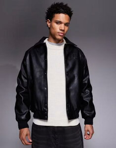 ���o�[�A�C�����h �����Y �A�E�^�[ �W���P�b�g�E�u���]�� ���U�[ �t�F�C�N���U�[ River Island faux leather button up jacket Black �u���b�N