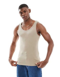 �G�C�\�X �����Y �g�b�v�X �x�X�g ASOS DESIGN essentials muscle fitank in stone rib Greige �X�g�[��