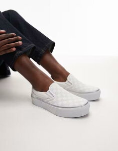 �o���Y ���f�B�[�X �V���[�Y �X�j�[�J�[ �v���b�g�t�H�[�� Vans Classic slip-on platform checkerboard sneakers WHITE �z���C�g