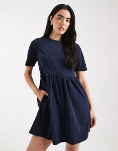 �X���[�h�x�A ���f�B�[�X �g�b�v�X �����s�[�X �~�j �R�b�g�� Threadbare cotton look cord short sleeve mini dress NAVY �l�C�r�[