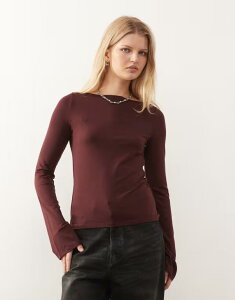 �E�B�[�N�f�C ���f�B�[�X �g�b�v�X T�V���c Weekday Annie super soft long sleeve boat neck top Burgundy �o�[�K���f�B