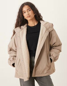 �G�C�\�X ���f�B�[�X �A�E�^�[ �W���P�b�g�E�u���]�� �R�[�g �t���[�X ASOS DESIGN oversized fleece lined rain coat in oatmeal �I�[�g�~�[��