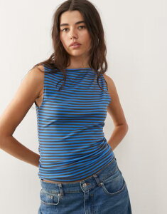 �E�B�[�N�f�C ���f�B�[�X �g�b�v�X T�V���c �m�[�X���[�u Weekday Annie sleeveless boat neck top and mole stripes Blue and mole stripes �u���[
