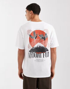 �W���b�N �A���h �W���[���Y �����Y �g�b�v�X T�V���c �v�����g Jack & Jones Mount Fuji back print-shirt and orange Bright White �z���C�g