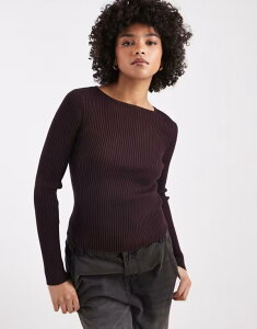 �~�X�Z���t�t���b�W ���f�B�[�X �A�E�^�[ �j�b�g�E�Z�[�^�[ Misselfridge knit rib slash neck long sleeve top in chocolate �`���R���[�g