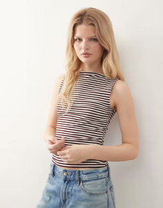 �E�B�[�N�f�C ���f�B�[�X �g�b�v�X T�V���c �m�[�X���[�u Weekday Annie soft boat neck sleeveless top stripes - exclusive to ASOS Burgundy �o�[�K���f�B