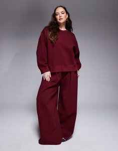 �G�C�\�X ���f�B�[�X �{�g���X �J�W���A���p���c ���C�h���b�O ASOS Curve ASOS DESIGN Curve interlock super wide leg pants - part of a set Burgundy �o�[�K���f�B