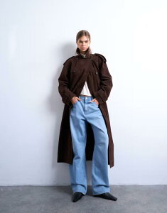 �g�b�v�V���b�v ���f�B�[�X �A�E�^�[ �R�[�g �X�G�[�h Topshop longline oversized faux suede trench coat in chocolate Choc �`���R���[�g