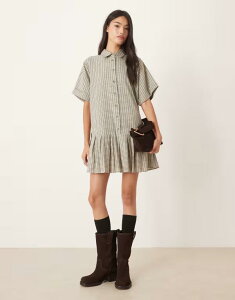 �G�C�\�X ���f�B�[�X �g�b�v�X �����s�[�X �~�j �V���c ASOS DESIGN boxy shirt mini dress with dropped waist in mono plaid Mono check �`�F�b�N