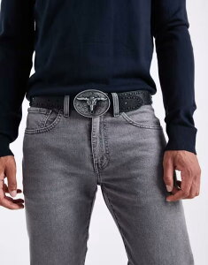 �G�C�\�X �����Y �A�N�Z�T���[ �x���g ���U�[ �t�F�C�N���U�[ ASOS DESIGN plate buckle belt with whipstitch and studetail faux leather Black �u���b�N