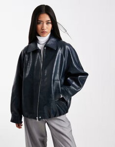 �G�C�\�X ���f�B�[�X �A�E�^�[ �R�[�g ���U�[ �W���P�b�g ASOS DESIGN leather look oversized bomber jacket NAVY �l�C�r�[