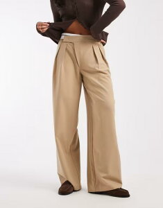 �G�C�\�X ���f�B�[�X �{�g���X �J�W���A���p���c ���C�h���b�O �R���g���X�g ASOS DESIGN DECON tailored wide leg deconstructed contrast waistband pants in cumin