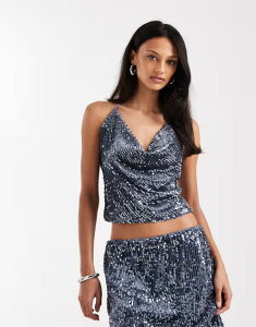 �~�X�Z���t�t���b�W ���f�B�[�X �g�b�v�X �V���c �X�p���R�[�� �z���^�[ Misselfridge sequin halter top - part of a set BLUE �u���[