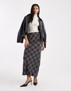 �G�C�\�X ���f�B�[�X �{�g���X�J�[�g �}�L�V ASOS DESIGN bias maxi skirt brushed plaid Brown Check �u���E��