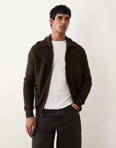 �}���S �����Y �A�E�^�[ �J�[�f�B�K�� �R�b�g�� Mango 100% cotton zip up textured cardigan in chocolate BROWN �u���E��