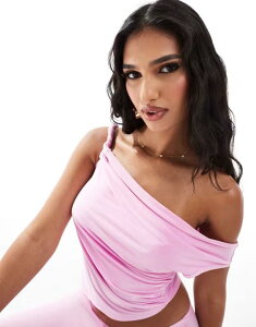 �G�C�\�X ���f�B�[�X �g�b�v�X �V���c ASOS DESIGN slinky twist off the shoulder top - part of a set pink �s���N