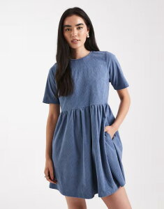 �X���[�h�x�A ���f�B�[�X �g�b�v�X �����s�[�X �~�j �R�b�g�� Threadbare cotton cord short sleeve mini dress BLUE �u���[