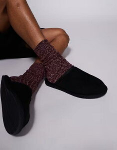 ���o�[�A�C�����h �����Y �V���[�Y �T���_�� �t���[�X River Island fleece lined mule slippers Black �u���b�N