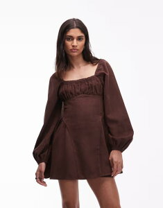 �G�C�\�X ���f�B�[�X �g�b�v�X �����s�[�X �~�j ASOS DESIGN square neck cord skater mini dress Chocolate �`���R���[�g