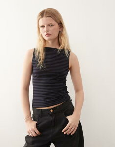 �E�B�[�N�f�C ���f�B�[�X �g�b�v�X T�V���c �m�[�X���[�u Weekday Annie soft boat neck sleeveless top stripe - Exclusive to ASOS Navy �l�C�r�[