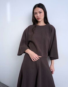 �g�b�v�V���b�v ���f�B�[�X �g�b�v�X T�V���c Topshop softouch super wide crop sleeve tee in chocolate - part of a set Chocolate �`���R���[�g