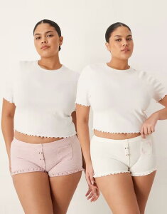 �G�C�\�X ���f�B�[�X �A���_�[�E�F�A �u���[�t�p���c ASOS Curve ASOS DESIGN Curve 2-pack waffle boxers with pocket detail and rosebud trim in dusty pink and creamulti �}���`�J���[