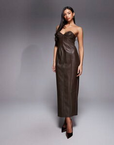 �G�C�\�X ���f�B�[�X �g�b�v�X �����s�[�X �M���U�[ �~�f�B ASOS DESIGN PU ruched bust midi pencil dress with seam detail in chocolate �`���R���[�g