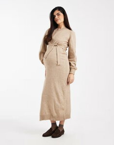 �}�}���C�V�A�X ���f�B�[�X �g�b�v�X �����s�[�X �j�b�g �}�^�j�e�B �}�L�V Mama.licious Mamalicious Maternity knit belted blouson sleeve maxi dress inatural melange Natural melange