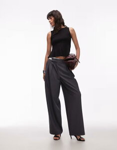 �G�C�\�X ���f�B�[�X �{�g���X �J�W���A���p���c ���C�h���b�O �R���g���X�g ASOS DESIGN DECON tailored wide leg deconstructed contrast waistband pants gray �O���[