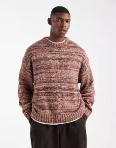 �R�b�g���I�� �����Y �A�E�^�[ �j�b�g�E�Z�[�^�[ �N���[�l�b�N Cotton boxy fit fuzzy crew necknit sweater multi BROWN �u���E��