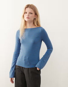 �E�B�[�N�f�C ���f�B�[�X �g�b�v�X T�V���c Weekday Annie soft boat neck long sleeve top and gray stripe - Exclusive to ASOS Blue �u���[